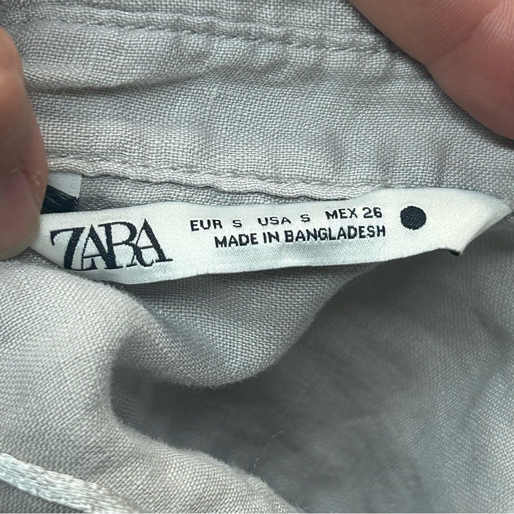 Zara Light‎ Gray linen blend Button-Down Shirt - Picture 3 of 4